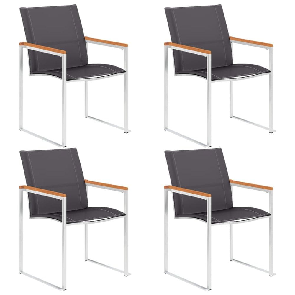 Vidaxl Záhradné stoličky 4 ks sivé textilén a nehrdzavejúca oceľ